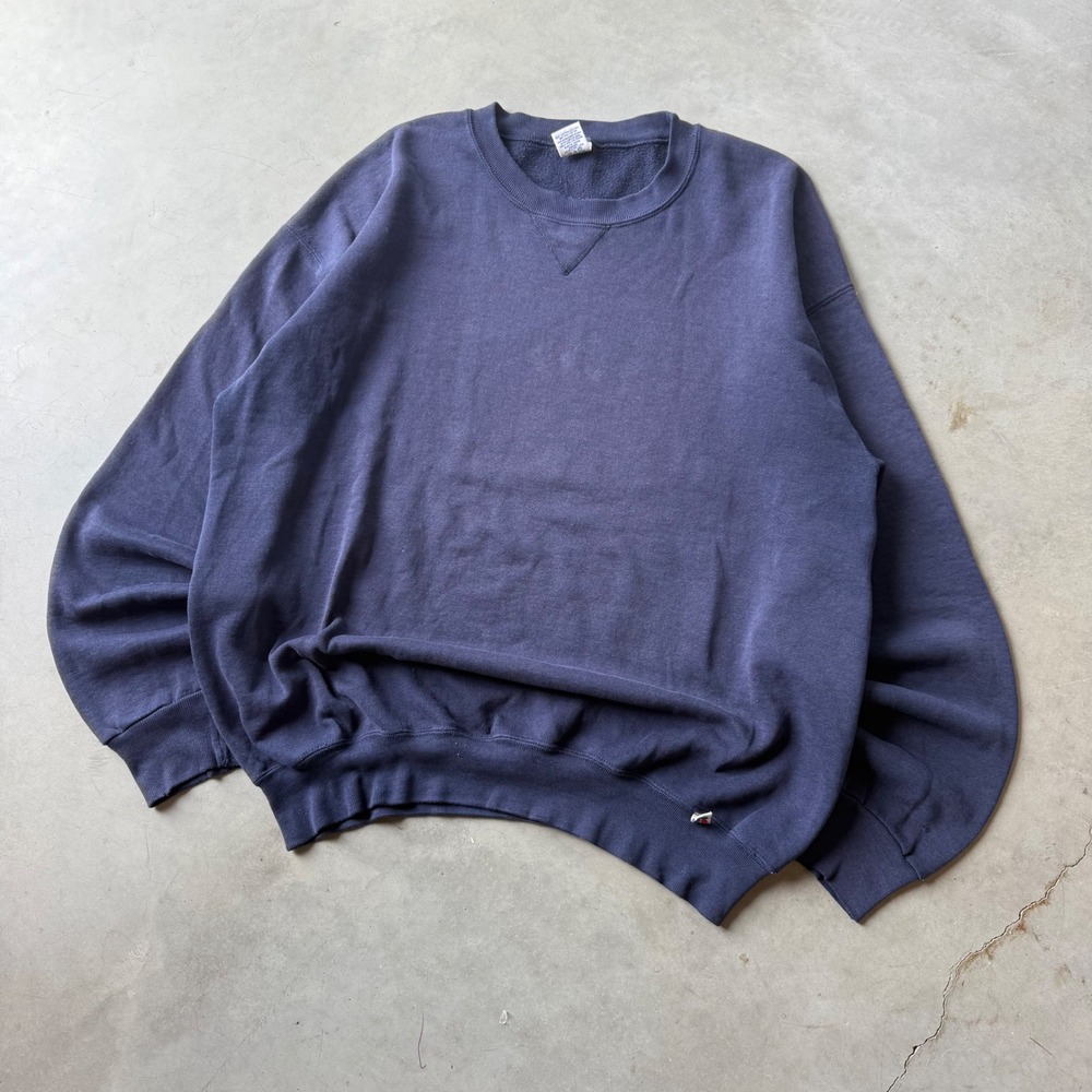 Vintage Russell Athletic Navy Blue Crewneck Sweatshirt Mens XLT Blank 90s Fleece